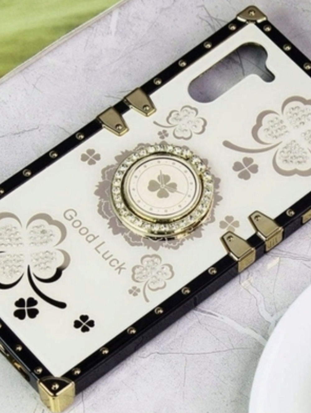 Samsung Galaxy Note 10 Case Good Luck Bling Diamond Square TPU Cover Kickstand